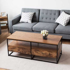 47" 2-Tier Cocktail 2 Drawer Coffee Table Metal Desk
