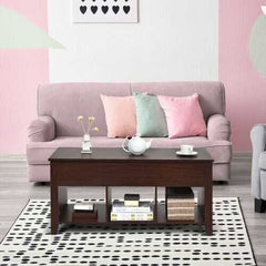 Lift Top Coffee Table with Storage Lower Shelf-Brown