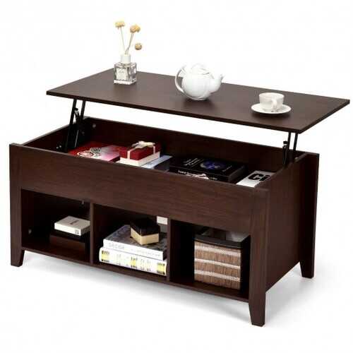 Lift Top Coffee Table with Storage Lower Shelf-Brown