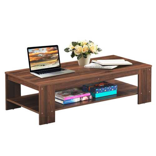47" 2-Tier Rectangular Coffee Table with Storage Shelf-Walnut