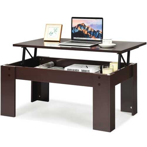 Lift Top Coffee Pop-UP Cocktail Table-Brown